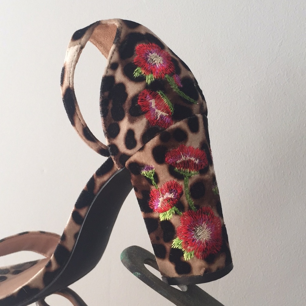 Floral Leopard Ankle Strap Heel